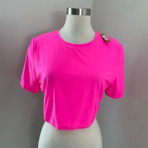 Skims Womens Plus 3X Neon Pink Fits Everybody Crop Top Short Sleeve Stretch
